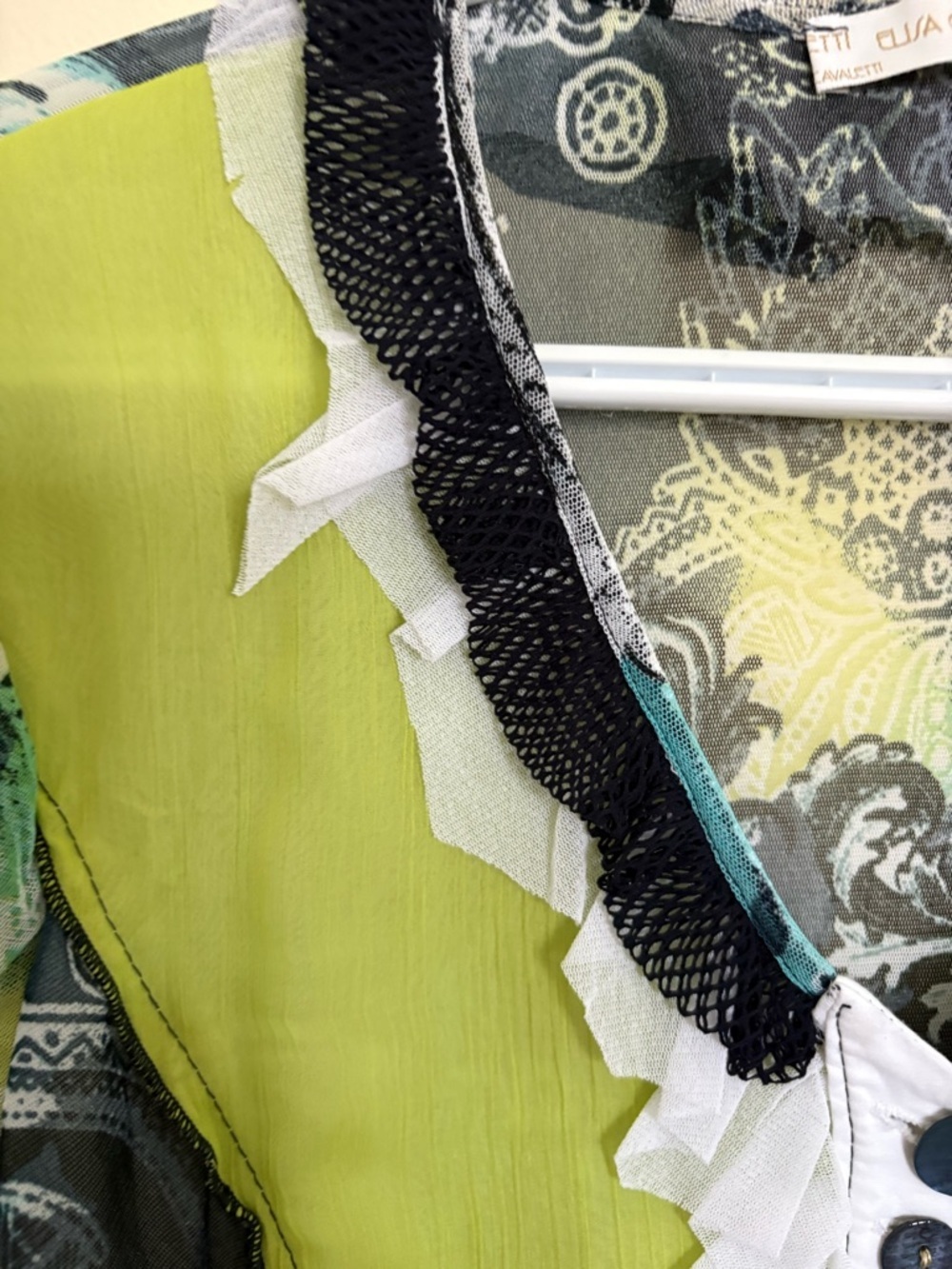 Elisa Cavaletti Mixed Media Sheer Paisley & Ruffle Top - Rare Art Piece - Picture 5 of 14